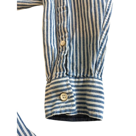 ZARA Man ~ Linen blend Blue & White Striped ~ Long Sleeve Button-Down Shirt~ - Picture 14 of 14